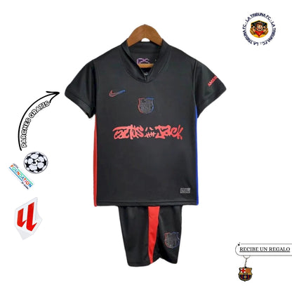 BARCELONA x TRAVIS SCOTT CACTUS JACK NEGRA 2025 EDICIÓN LIMITADA CONJUNTO INFANTIL